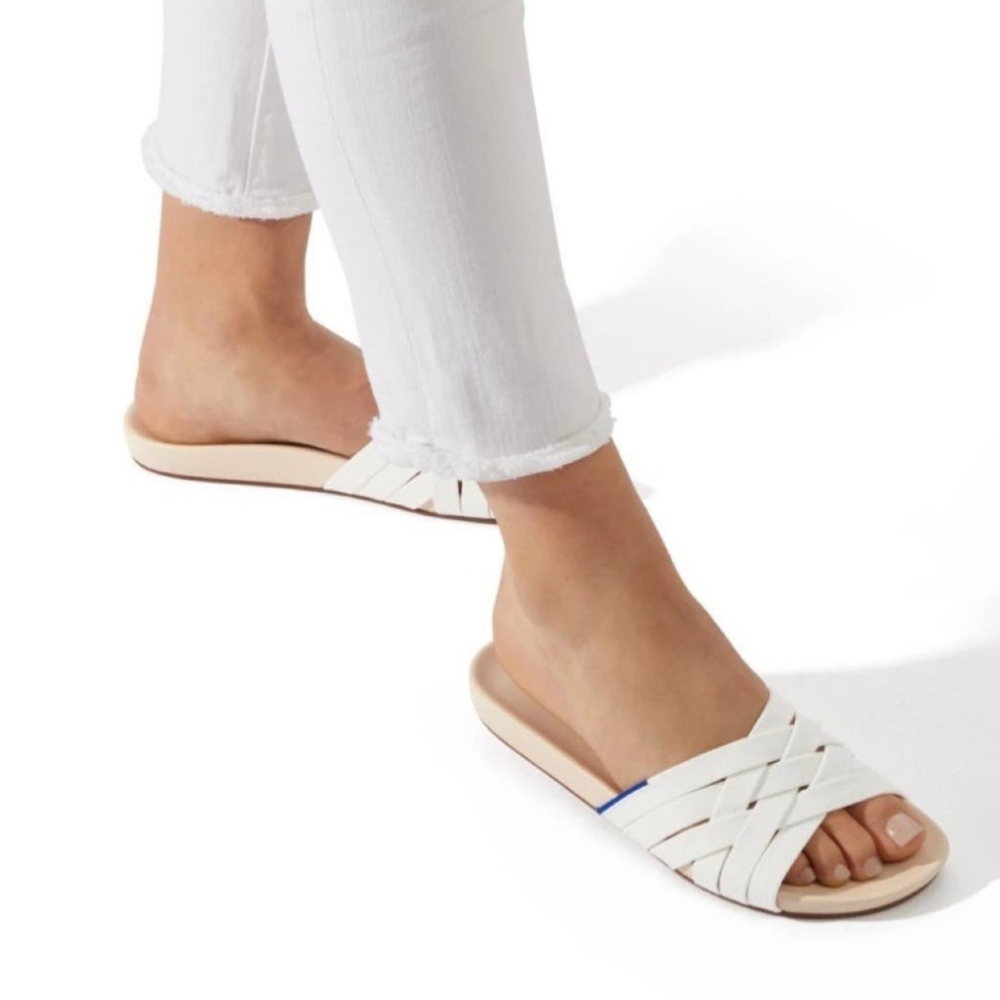 Rothy's The Slide Cloud White Crossover Fabric Sandals Women's US 7